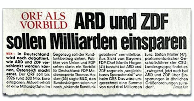 Deutsche "Bild"-Zeitung: "ORF als Vorbild für ARD und ZDF"