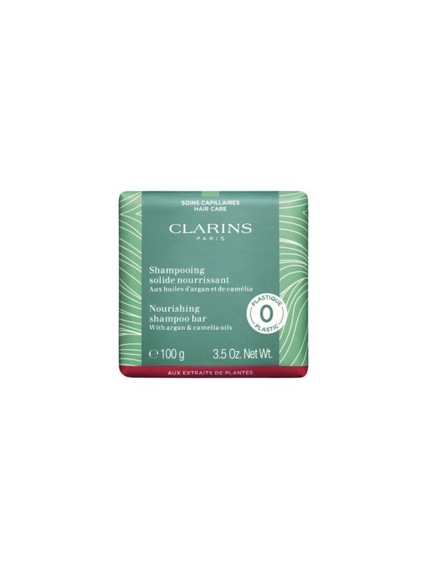 Ein Stück festes Shampoo von Clarins mit Argan- und Kamelienöl.