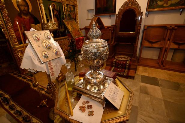 Preperations of oils for Britain's King Charles coronation ceremony in Jerusalem