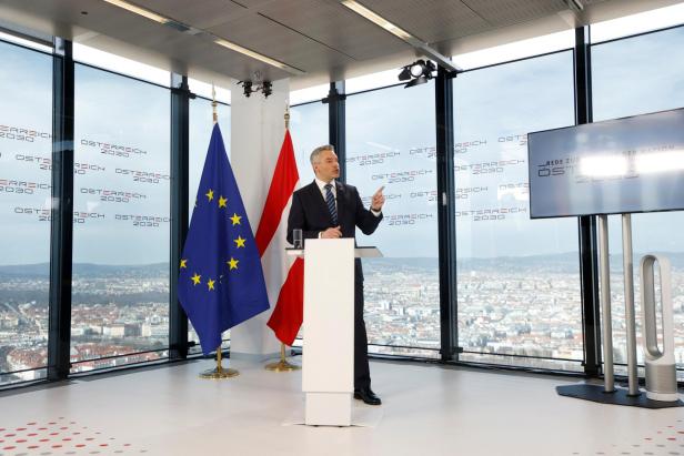 Austrian Chancellor Nehammer delivers his speech on The Future of the Nation in Vienna