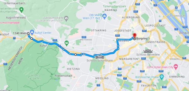 Eine Karte des Wientalradwegs in Wien.