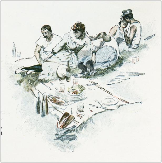 Eine Gruppe von Menschen macht ein Picknick im Freien.