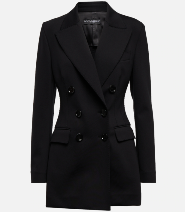 Ein schwarzer, taillierter Blazer von Dolce & Gabbana mit doppelter Knopfleiste.