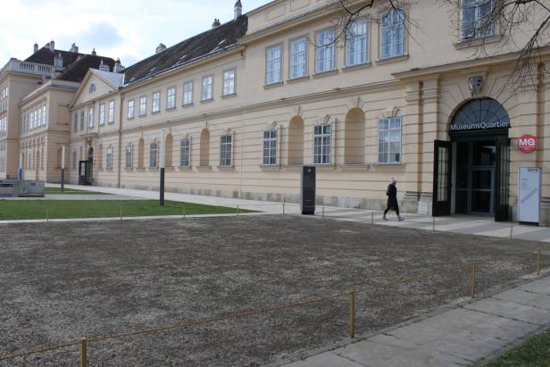 Die Rollrasen in der Stadt: Eingerollt im MQ, ausgerollt am Rathausplatz