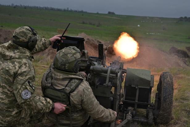 Ukrainian service members attend military drills in Zaporizhzhia region