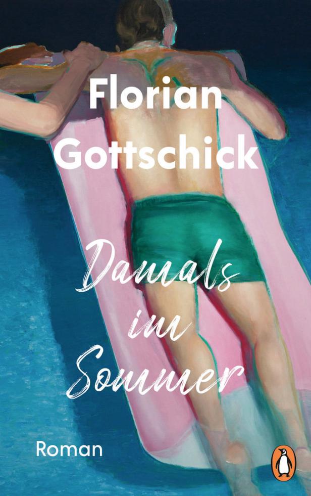 Das Cover des Romans „Damals im Sommer“ von Florian Gottschick zeigt einen Mann auf einer Luftmatratze im Wasser.
