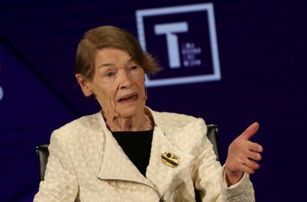 FILE PHOTO: Actor and politician Glenda Jackson speaks on stage at the Women In The World Summit in New York