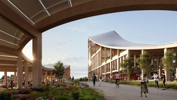 Eine architektonische Visualisierung des Climate Exchange auf Governors Island, New York.