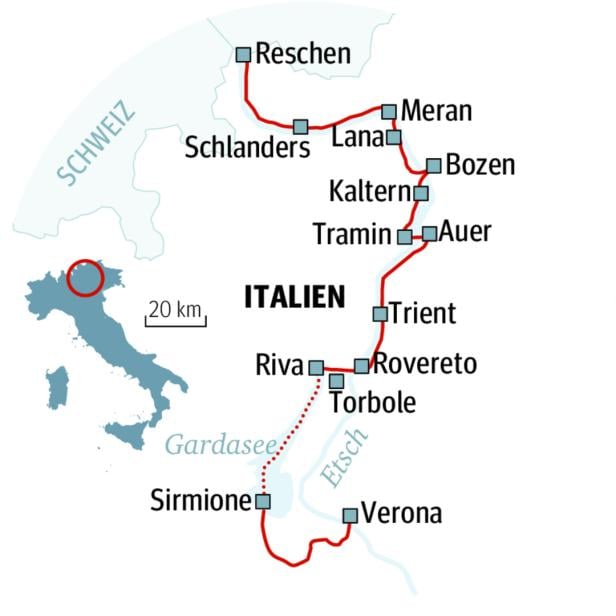 Radtour vom Reschensee über Gardasee nach Verona: Wo Salven krachen