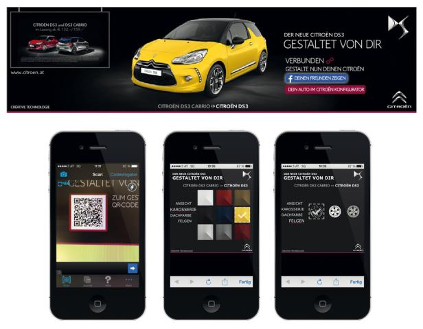 Werbung für den Citroën DS3 und die Möglichkeit, ihn per App zu konfigurieren.