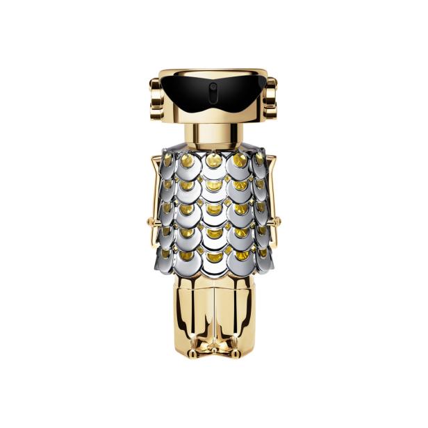 Eine goldene Roboterfigur mit silberner Schuppenrüstung und schwarzer Sonnenbrille.