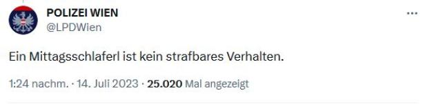 Tweet der Wiener Polizei:" Ein Mittagsschlaferl ist kein strafbares Verhalten."