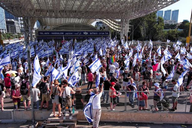 Protest against Israeli Prime Minister Benjamin Netanyahu and his nationalist coalition government's judicial overhaul, in Tel Aviv