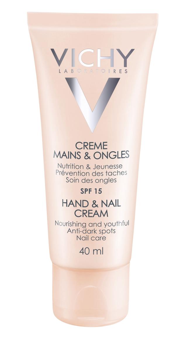 Eine Tube Vichy Hand- und Nagelcreme mit Lichtschutzfaktor 15.