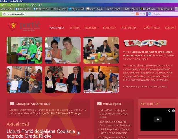 Die Webseite der „Udruga Portić“, einer Organisation zur Förderung des Wohlergehens von Kindern in Rijeka.
