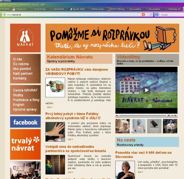 Die Webseite von Návrat, einer Organisation, die sich mit Familie und Kindheit befasst.