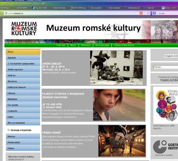 Die Webseite des Muzeum romské kultury (Museum der Roma-Kultur) in Brünn, Tschechien.
