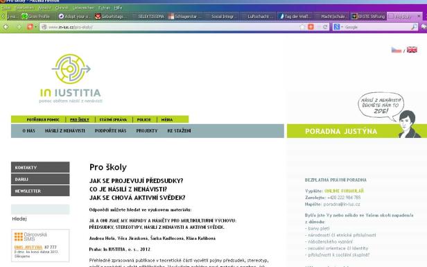 Die Webseite von „In IUSTITIA“ zum Thema Vorurteile und Hasskriminalität für Schulen.