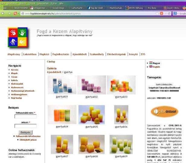 Eine Webseite mit einer Galerie von Kerzen in verschiedenen Farben und Formen.