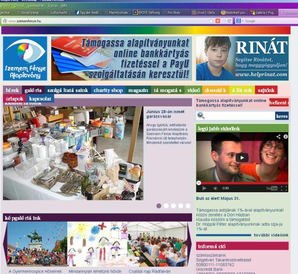 Auf der Webseite der Stiftung Szemem Fénye wird für eine Online-Spende geworben.