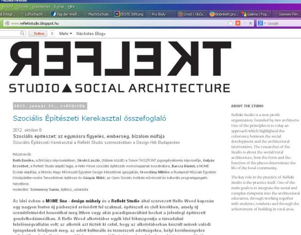 Ein Screenshot der Reflekt Studio Blogseite mit dem Titel „Studio Social Architecture“.