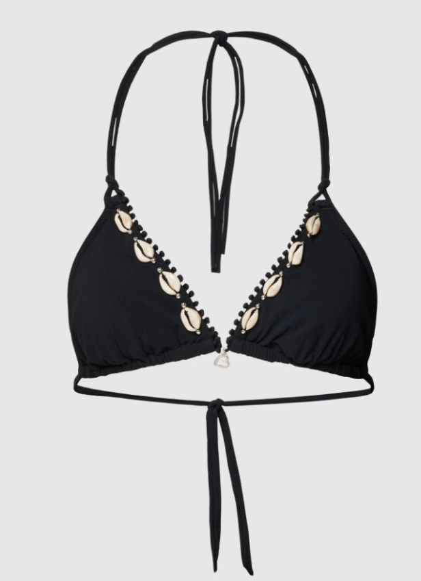 Schwarzes Banana Moon Bikini-Oberteil mit Muscheldetails.