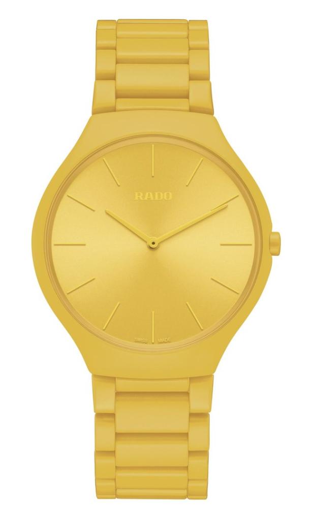 Modell „Sunshine Yellow“ aus der Kollektion „True Thinline Les Couleurs™ Le Corbusier“ von Rado.