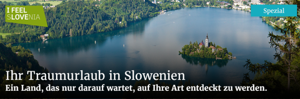 Der Bleder See in Slowenien mit der Insel und der Kirche Maria Himmelfahrt.