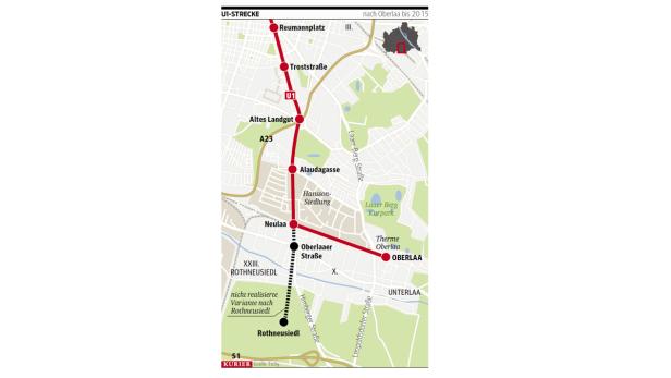 Grafik: Verlängerung der U-Bahnlinie U1