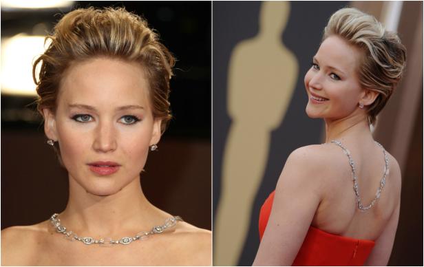 Jennifer Lawrence auf dem roten Teppich mit einer Halskette.