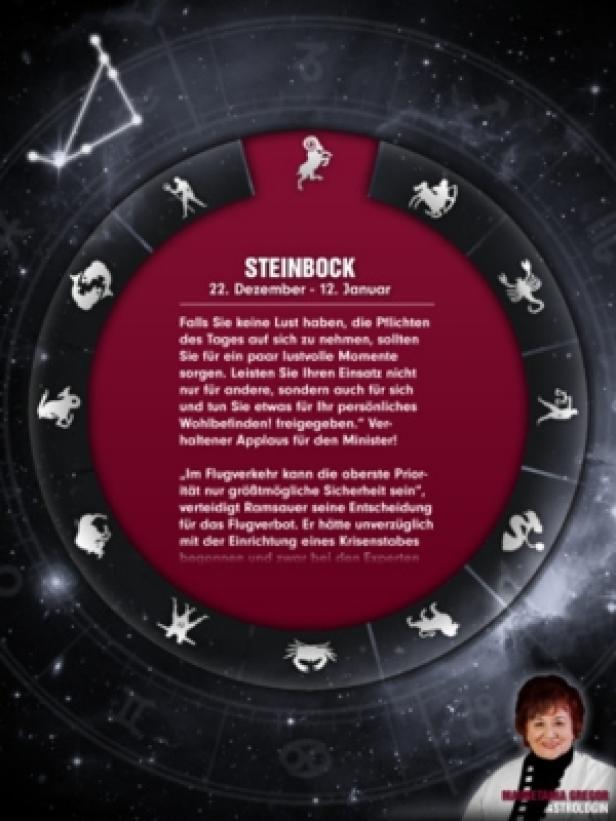 Eine astrologische Darstellung des Sternzeichens Steinbock mit zugehörigem Text.