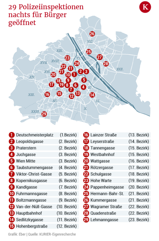 Diese Polizeistationen bleiben in Wien nachts für Bürger geöffnet