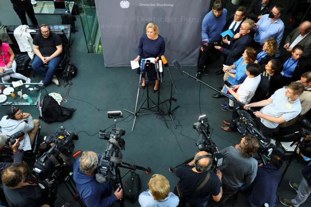 German Interior Minister Nancy Faeser addresses the media in Berlin