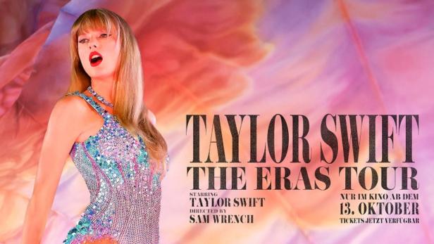 Taylor Swift auf einem Werbeplakat für „The Eras Tour“. Tickets sind jetzt verfügbar.