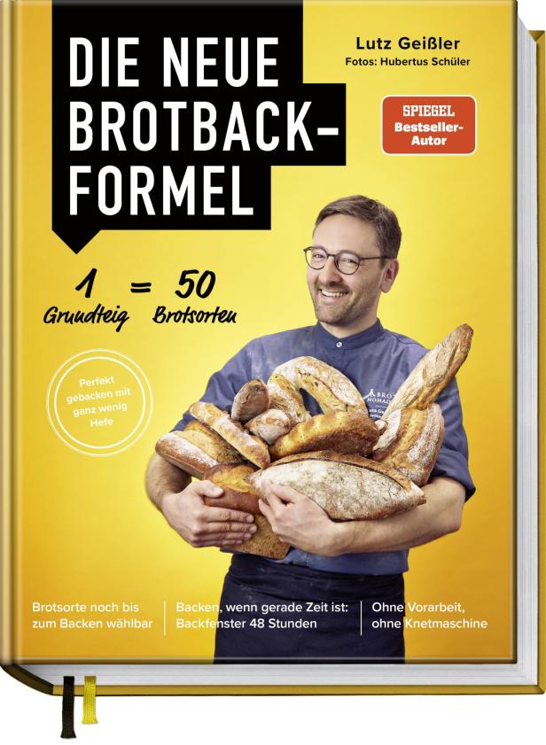 Das Cover des Buches „Die neue Brotbackformel“ mit Lutz Geißler, der Brot hält.