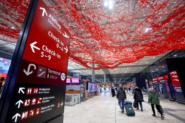 Climate activists protest at BER Airport in Schoenefeld near Berlin