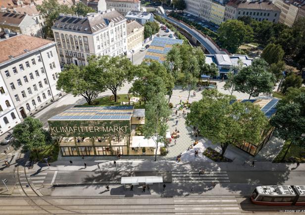 Südländisches Flair für den westlichen Bezirk Penzing? Seit Jahren fordert der künftige ÖVP-Bezirksobmann Andreas Eisenbock einen Markt nach spanischem Vorbild bei der S-Bahn-Station Breitensee. Zumindest Visualisierungen gibt es schon.