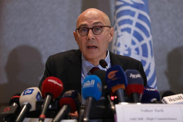 United Nations High Commissioner for Human Rights Volker Turk holds a press conference in Amman