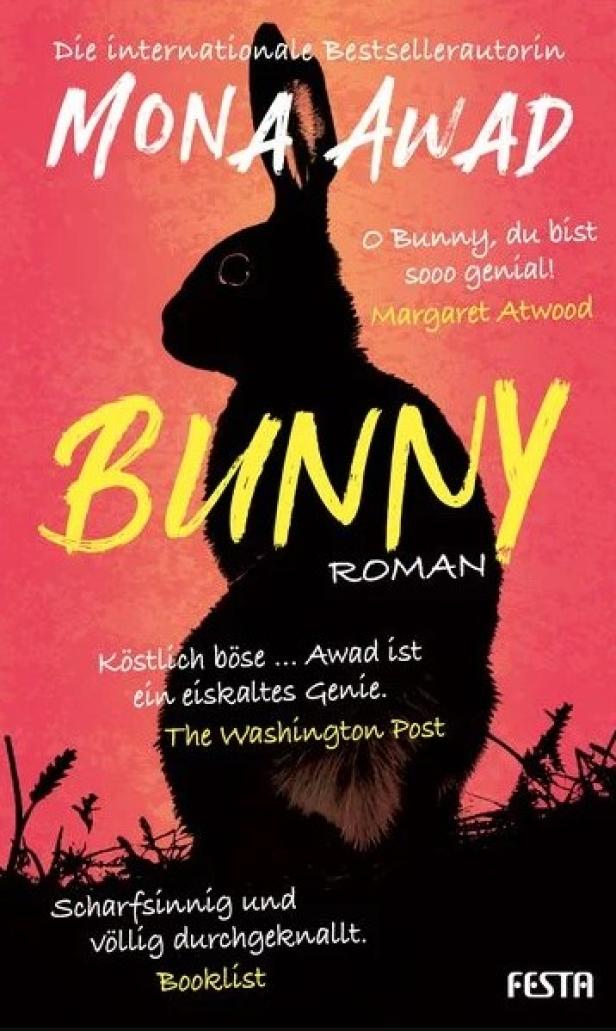 Das Cover des Romans „Bunny“ von Mona Awad mit einer Hasensilhouette.