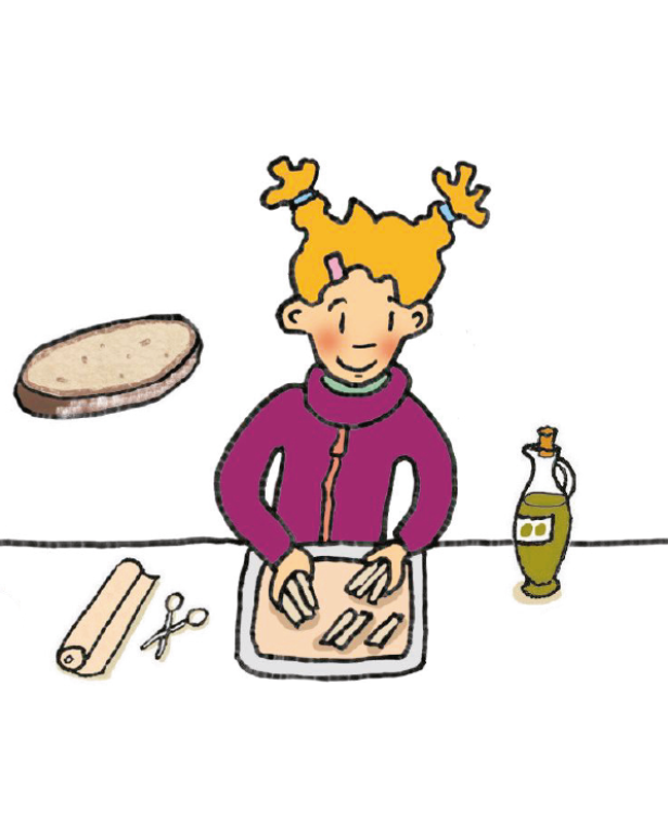 Ein Mädchen bereitet Brotchips zu.