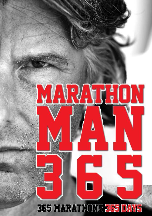 Das Gesicht eines Mannes, überlagert mit dem Schriftzug „Marathon Man 365“.