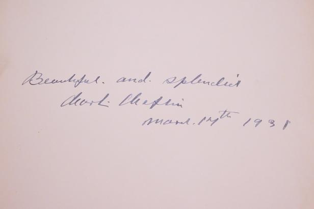 Ein handgeschriebener Kommentar von Charlie Chaplin, datiert März 1931.