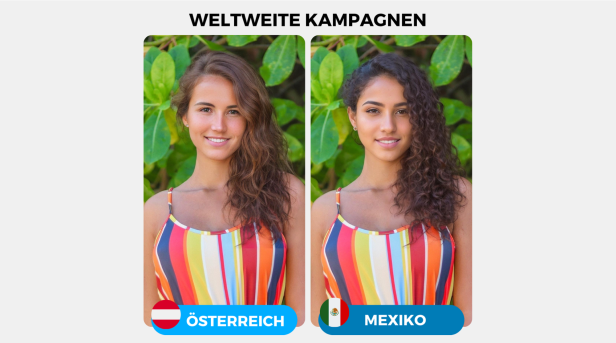 Zwei junge Frauen, die jeweils Österreich und Mexiko repräsentieren, lächeln in die Kamera.