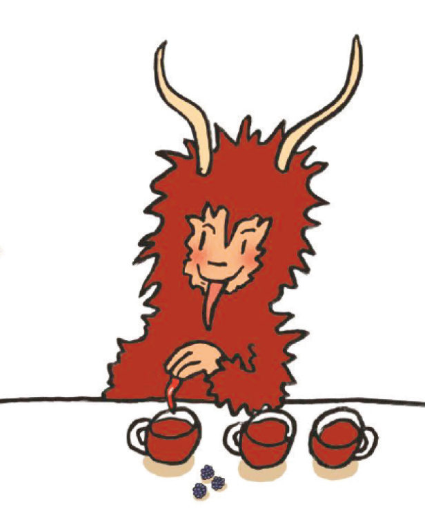 Ein Krampus bereitet Punsch mit Brombeeren zu.