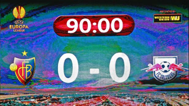 Spielstand 0:0 zwischen FC Basel und FC Salzburg in der 90. Minute der Europa League.