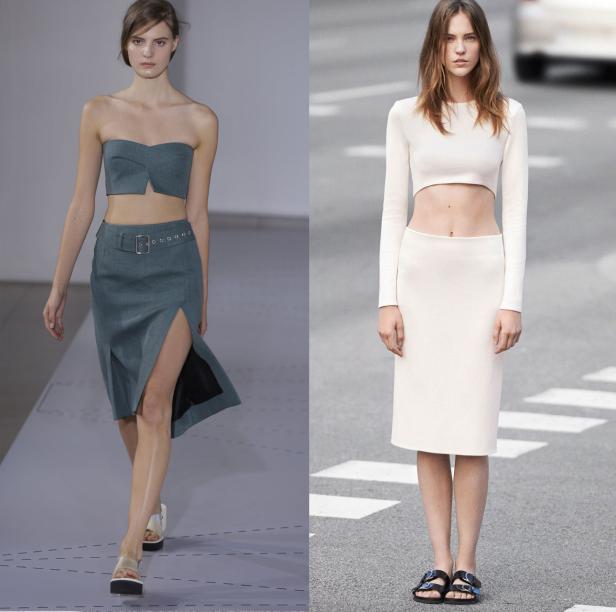 Zwei Models präsentieren zweiteilige Ensembles, ein grünes und ein weißes.