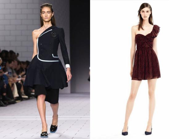 Zwei Models präsentieren Kleider mit einem asymmetrischen Schnitt.