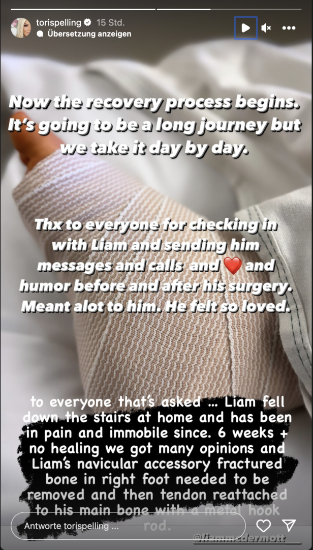 Tori Spelling: Operation von Sohn Liam war Erfolg - "jetzt beginnt Heilungsprozess"