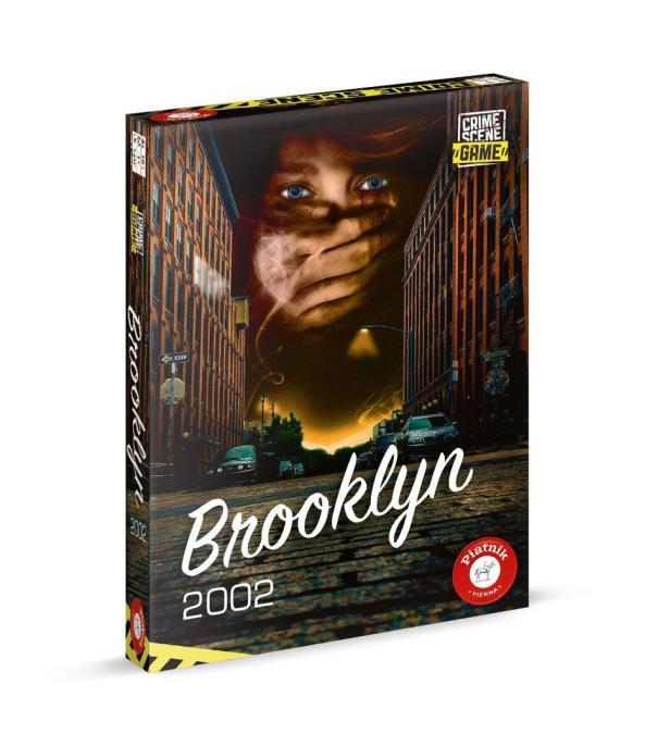 Die Verpackung des „Crime Scene Game: Brooklyn 2002“ zeigt eine Frau in einer dunklen Gasse.