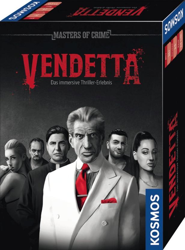 Das Cover des Krimi-Thrillers „Vendetta“ von Kosmos mit einer Gruppe düsterer Gestalten.